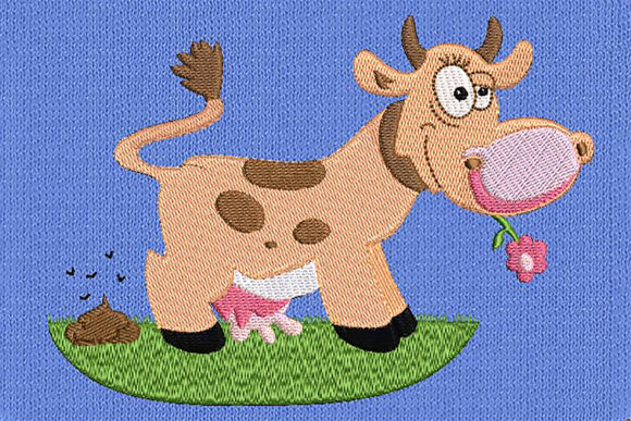 Happy Cow Clip-art: A Heartwarming Embroidery Design for Handmade Gifts